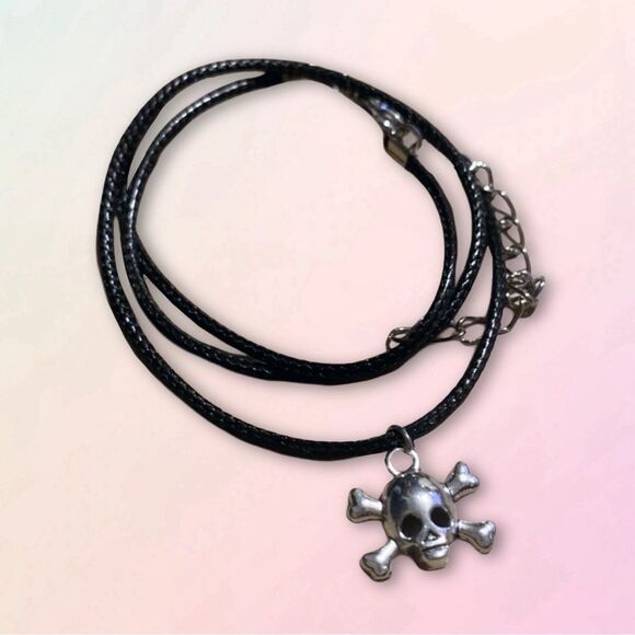 Minimalist, Stainless Steel Skull & Crossbones, W/ Adjustable Rope Necklace - Picture 2 of 12